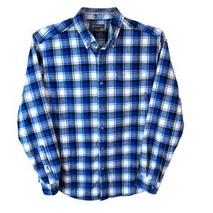 Eddie Bauer Long Sleeve Button Down Blue Plaid Shirt‎ Men's Medium
